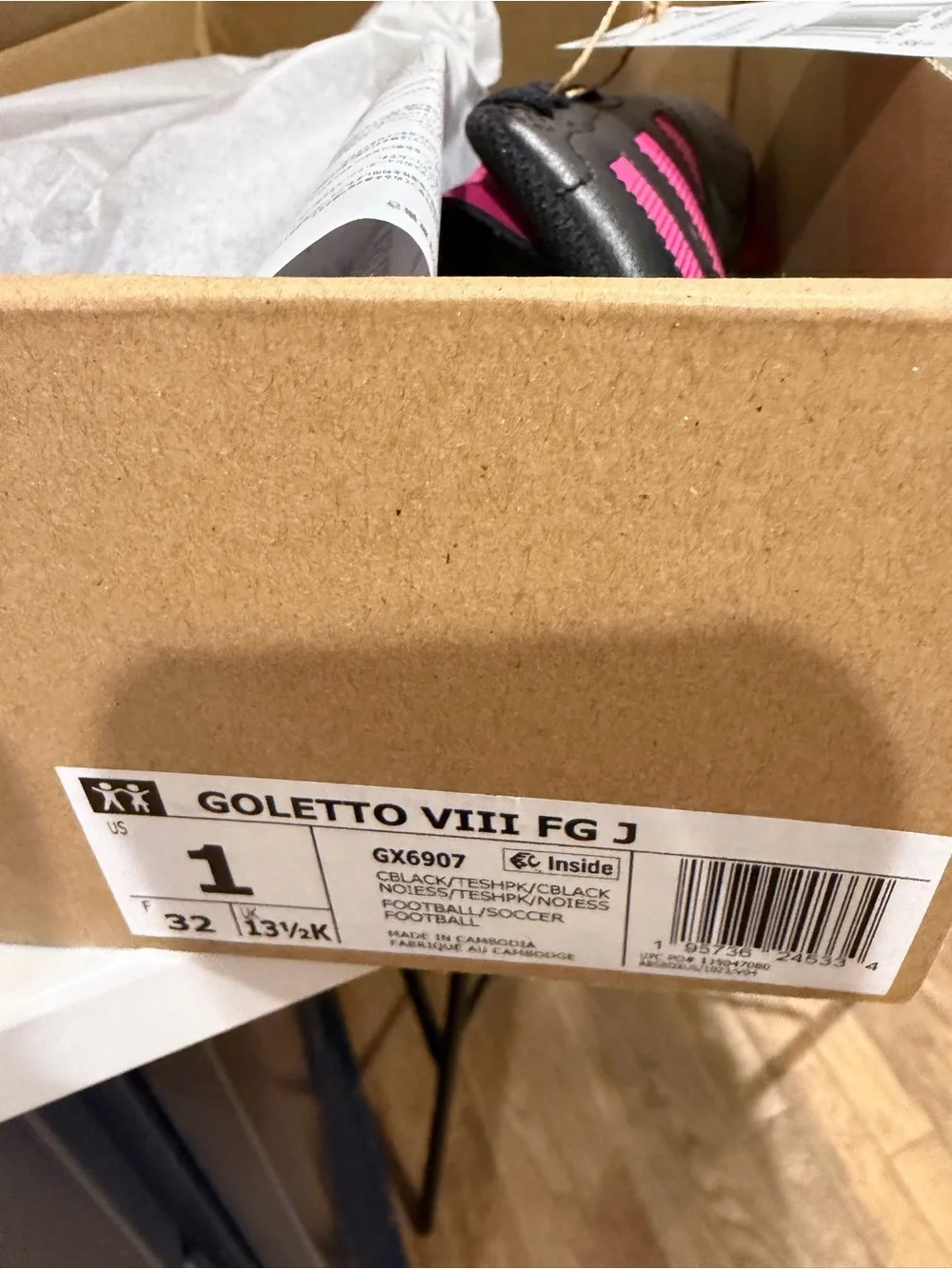 adidas Kids Black and Pink Soccer Sneakers